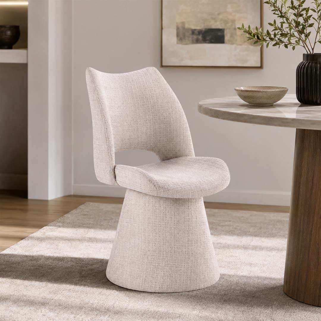 Swivel Chair - Beige 4 Maryland Beige 360 Swivel Chair – Boucle Dining Chair - Image 1
