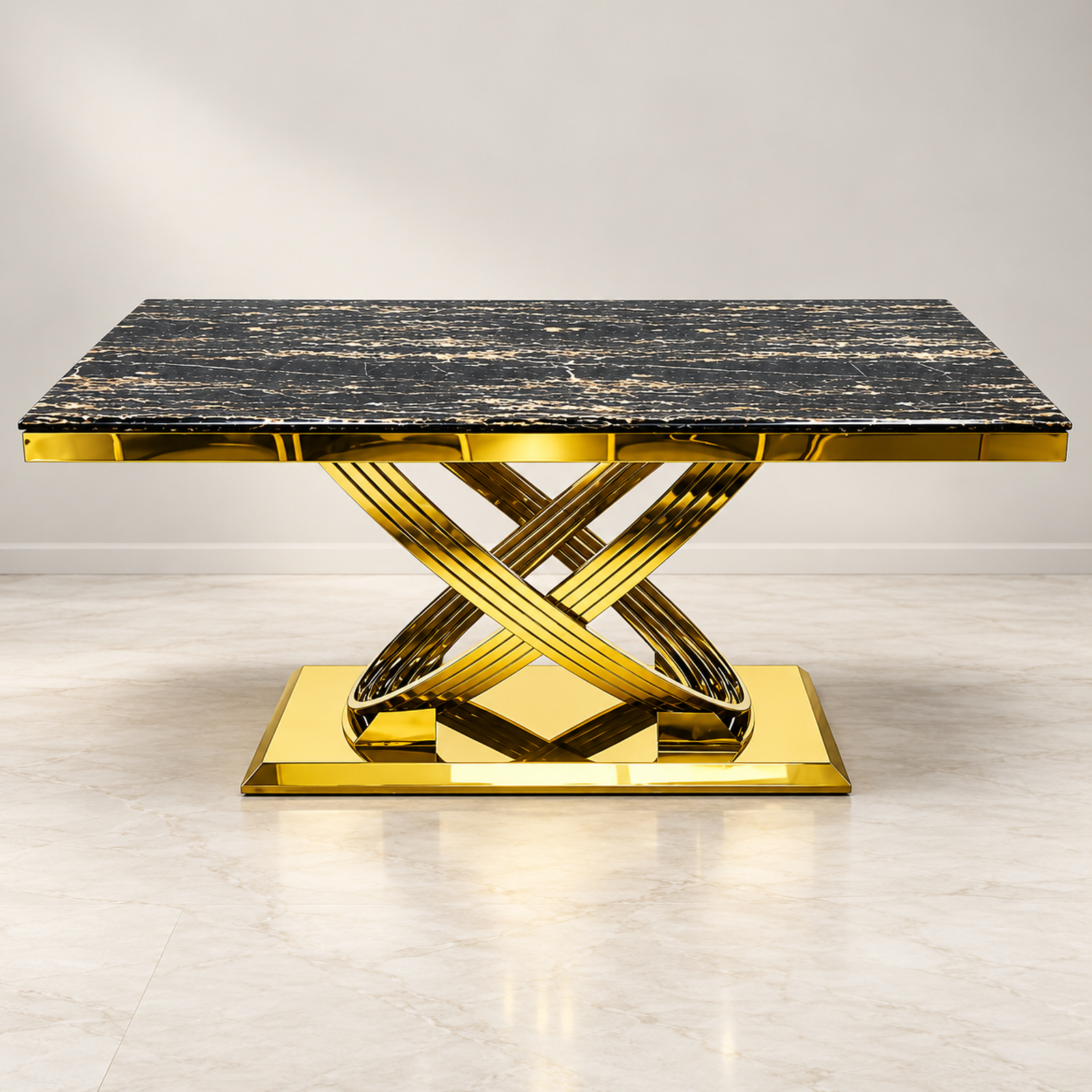 Untitled design (98) Elina 180cm Black & Gold Marble Effect Dining Table - Image 1