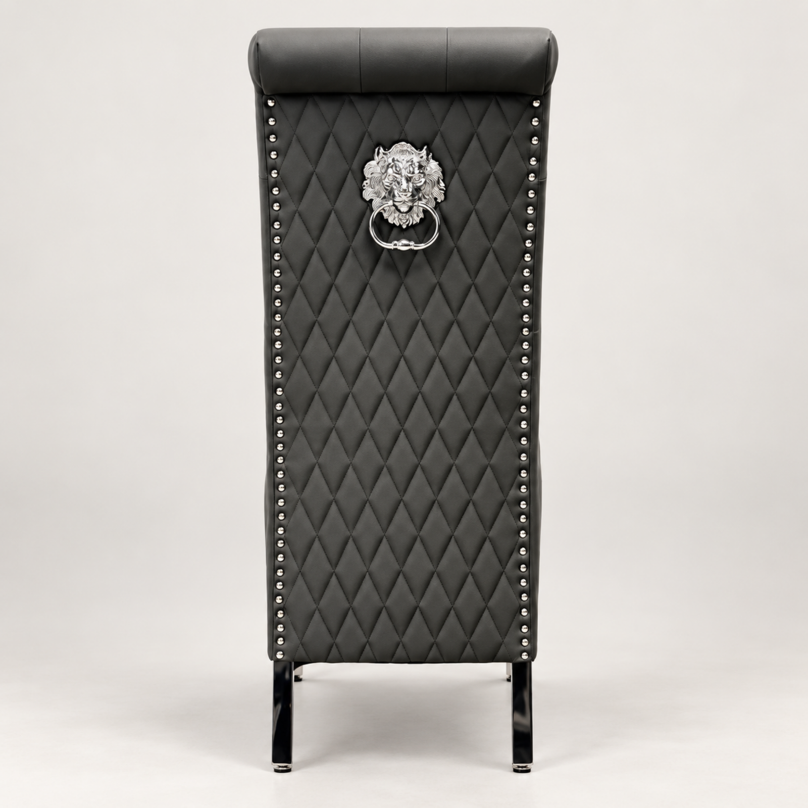 Untitled Design - 2026-10-06T163429.488 Sofia Grey PU Leather Lion Knocker Dining Chair - Image 1