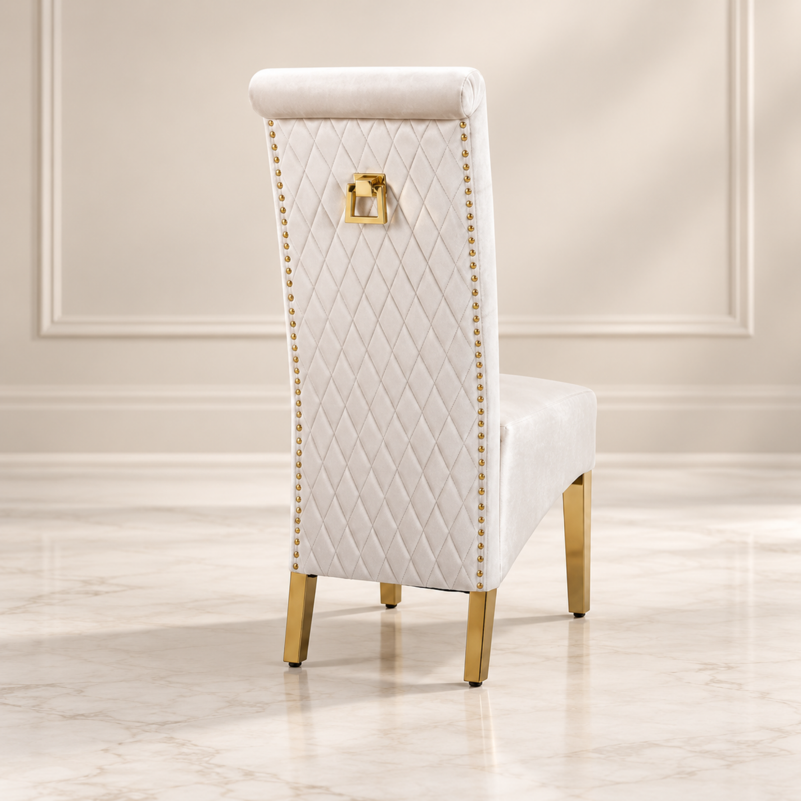 Untitled Design - 2026-10-06T165638.155 Sofia Cream & Gold Velvet Square Knocker Dining Chair - Image 1